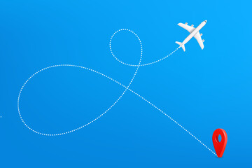 Travel destination concept. 3d vector illustration with airplane 