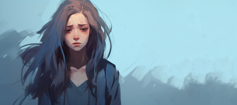 An emotional sad painting, a painting of a woman and a man standing next to each other, depressed girl portrait.