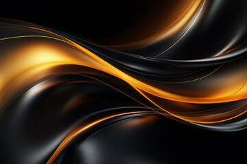 A dark abstract background, a black and gold background with a golden curve composition.