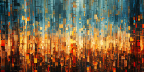 A highly abstract picture of a painting of a city, a tectonic cityscape, modern digital art.