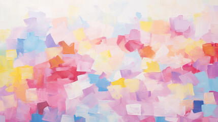 A painting of pink, yellow, and blue squares with colorful impasto brush strokes, bright colors oil on canvas.