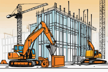 a building under construction  with construction equipments