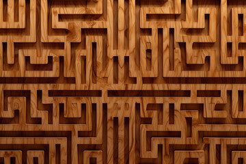 A maze-like wooden wall with a pattern on it, a hedgemaze.