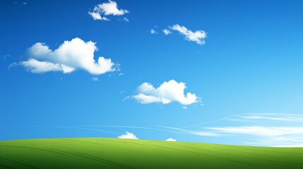 Fototapeta premium Vibrant landscape with lush green hill covered in grass against bright blue sky, scenic nature view