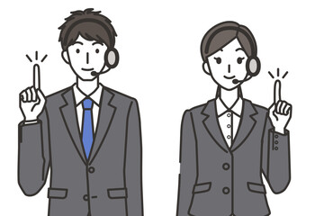 Fototapeta premium 指差しポーズをするオペレーターの男性と女性