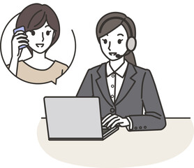 女性客と会話するオペレーター