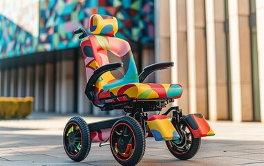 Electric wheelchair with a pop art energy pattern zipping around