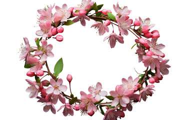 Obraz na płótnie Canvas Pink Flower Wreath. A wreath made of vibrant pink flowers is displayed. The delicate petals of the flowers contrast beautifully with the simplicity of the backdrop On PNG Transparent Clear Background.