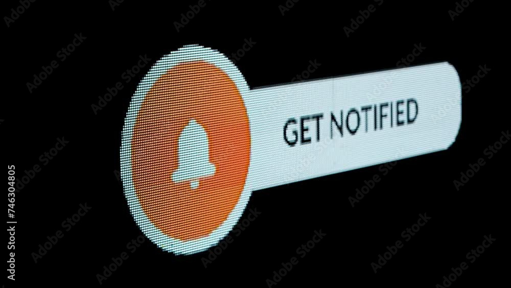 Poster sign template isolated on black background. animated social media sign with get notified text and cu