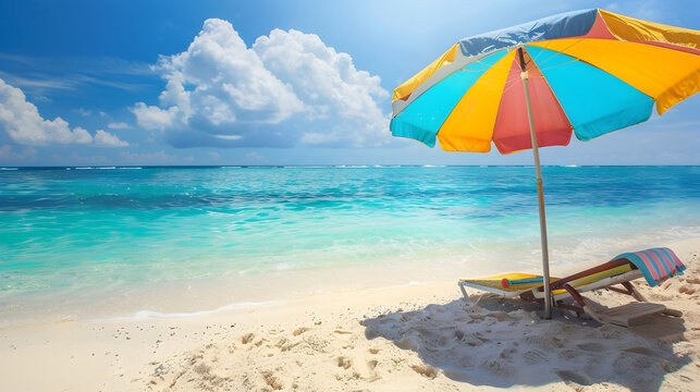 Colorful Umbrella on Beach in Seapunk Style
