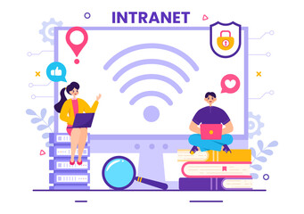 Intranet Internet Network Connection Technology Vector Illustration to Share Confidential Company Information and Website in Flat Cartoon Background