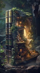 3D style Illustration of magical book with fantasy stories inside it. Fantasy and literature concept. Happy World book day. The concept for World Book Day background. Copy space