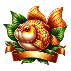 goldfish logo with gold ribbon and leaf accents, with Generative AI Techonology.	
