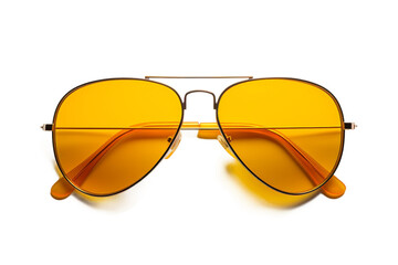 Stylish Yellow Sunglasses. A pair of vibrant yellow sunglasses adding a pop of color to the scene. The sunglasses have a sleek design and are ready to be worn. On PNG Transparent Clear Background.
