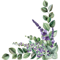 Serene Watercolor Eucalyptus Leaves with Lavender Blooms