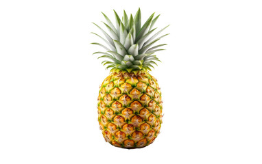 A Pineapple. A ripe pineapple features its distinctive spiky green leaves and textured yellow skin, standing out. On PNG Transparent Clear Background.