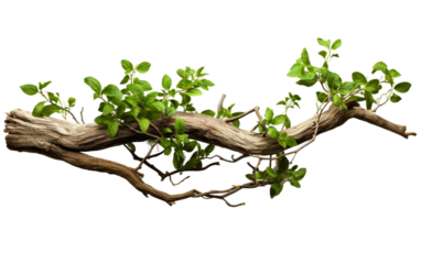 .A branch of a tree covered with vibrant green leaves is featured in this scene. The leaves are healthy and lush, basking in the sunlight. On PNG Transparent Clear Background.