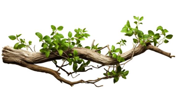 .A branch of a tree covered with vibrant green leaves is featured in this scene. The leaves are healthy and lush, basking in the sunlight. On PNG Transparent Clear Background.