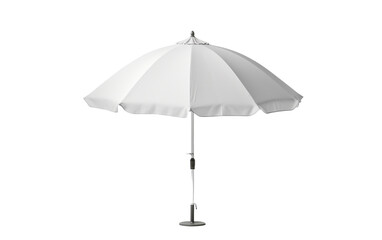 White Umbrella. A white umbrella is creating a minimalist and clean aesthetic. The umbrella is open, displaying its canopy and handle. On PNG Transparent Clear Background.