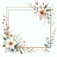 Fototapeta premium Digital frame and border with floral themes. watercolor illustration, place for text for wedding invitation, invite card, banner, poster, sticker, cover. Digital spring border.