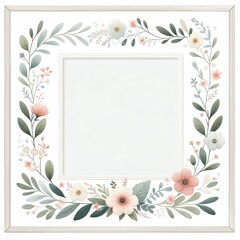 Fototapeta na wymiar Digital frame and border with floral themes. watercolor illustration, place for text for wedding invitation, invite card, banner, poster, sticker, cover. Digital spring border.
