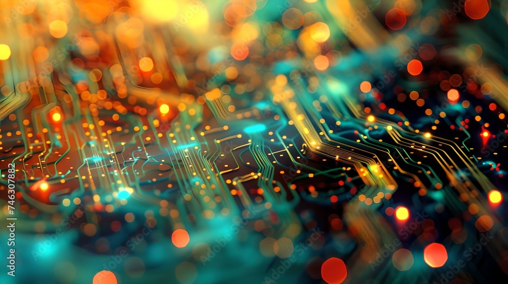 Poster vibrant circuitry close-up: technological elegance and futuristic networks. high-tech abstract elect