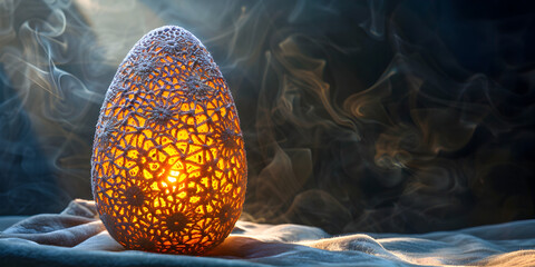 a golden egg with a flower of life pattern 