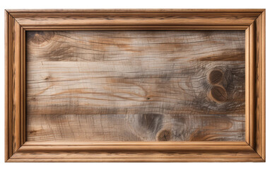 A wooden frame is securely hung on a plain wall, adding a touch of decoration to the space. The frame is empty, awaiting the addition of a picture or artwork. On PNG Transparent Clear Background.