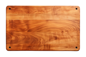 Wooden Cutting Board. A wooden cutting board is placed neatly. The board is smooth and well-maintained, showing signs of frequent use. On PNG Transparent Clear Background.
