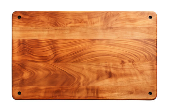 Wooden Cutting Board. A wooden cutting board is placed neatly. The board is smooth and well-maintained, showing signs of frequent use. On PNG Transparent Clear Background.