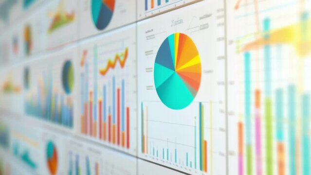 Closeup of a whiteboard covered in colorful graphs and charts representing the successful integration of data from multiple sources.
