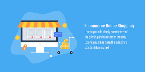 eCommerce website selling online, people buying from online store, Online payment and delivery for ecommerce company, vector illustration landing page