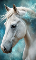Obraz na płótnie Canvas Fantasy Illustration of a wild Horse. Digital art style wallpaper background.