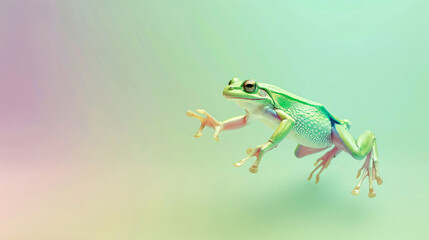 Green exotic frog jumping on a pastel.