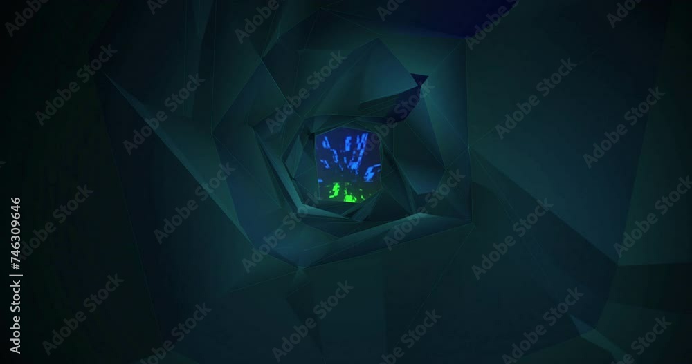 Poster animation of dark tunnel with moving coloured lights at the end