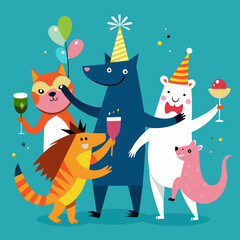 Obraz na płótnie Canvas Quirky illustrations of party animals. vektor illustation