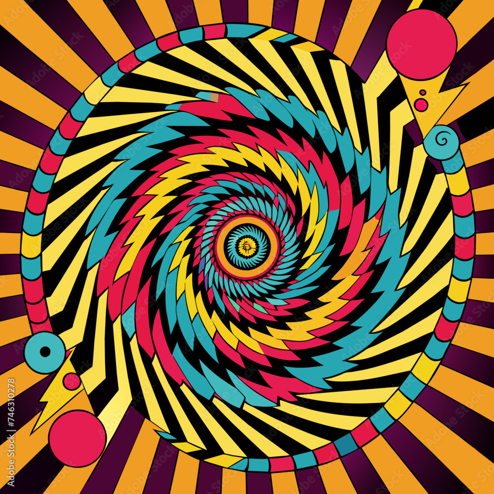 Poster psychedelic patterns pulsating with rhythm. vektor illustation