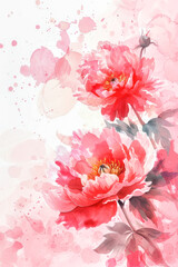 Abstract watercolor style illustration with peony flowers.	