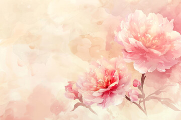 Abstract watercolor style illustration with peony flowers.	