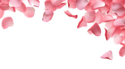 transparent background with falling beautiful pink rose petals