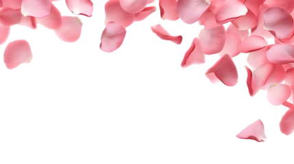 transparent background with falling beautiful pink rose petals