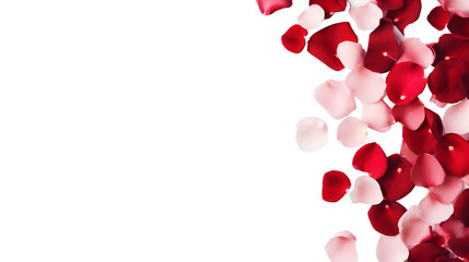 transparent background with red and pink rose petals