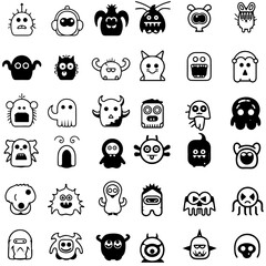 black and white cartoon icons set