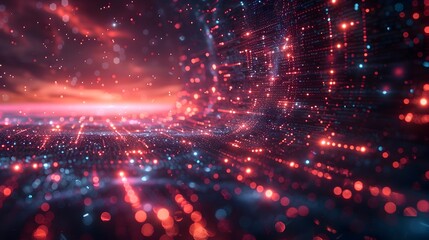 Obraz premium Abstract Sci-Fi Background with Red Lights and Dots