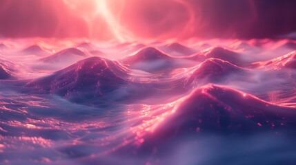 Purple Light Waves with Lightning on Ocean Surface - obrazy, fototapety, plakaty