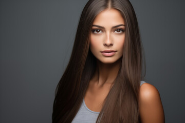 Long Healthy Straight Hair. Skin natural beauty,  smooth skin for Care and hair products. Model girl, woman.