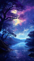 Fototapeta premium Tranquil Beauty of a Moonlit Night: A Journey into the Mystique of the Nocturnal World