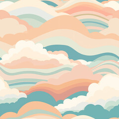 Fototapeta na wymiar Seamless, repeating pattern - Flat vector abstract clouds in beachy colors.