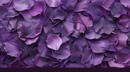 Visualize an abstract composition of fragrant petals in shades of purple, arranged to form a lush, textured background. This floral masterpiece should combine elements of nature, AI Generative