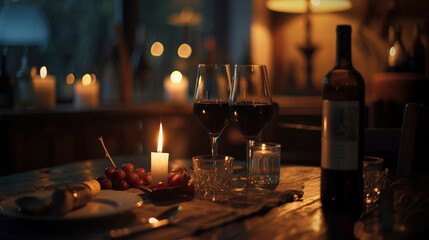 Heartfelt Affection: Candlelit Dinner Date with Wine, generative AI